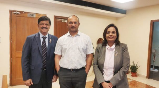Meeting held with Shri Subir Mallick, ADAI (Local Bodies), O/o CAG of India on 22nd March, 2023 to discuss matters of mutual professional interest <br> Seen in the Pic (L to R):  CA. Prasanna Kumar D, Vice-Chairperson CP&GFM, Shri Subir Mallick, ADAI (Local Bodies), CA. Kemisha Soni, Chairperson, CP&GFM,