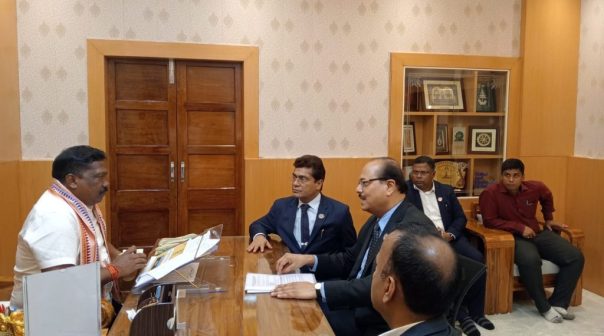 CA. Mangesh Pandurang Kinare, Chairman, CPGFM; CA. Ravi Kumar Patwa, Member, CPGFM; CA. Sanjib Sanghi, CCM, ICAI; CA. Mahendra Kumar Sahoo; Chairman, Bhubaneswar Branch of ICAI ; CA. Bisworanjan Sutar, RCM, EIRC in a meeting with Shri Rabi Narayan Naik, Hon'ble Minister of Rural Development, Panchayati Raj, Drinking Water, Govt. of Odisha on 6th June 2025 to discuss matters of mutual professional interest.