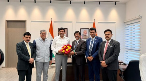 CA. Prasanna Kumar D, President, ICAI, CA. Hans Raj Chugh, Chairman, PGFMC, CA. Arpit Kabra, Vice-Chairman, PGFMC met Mr. Pemmasani Chandra Sekhar Ji, Hon’ble Minister of State for Communications and Rural Development. 